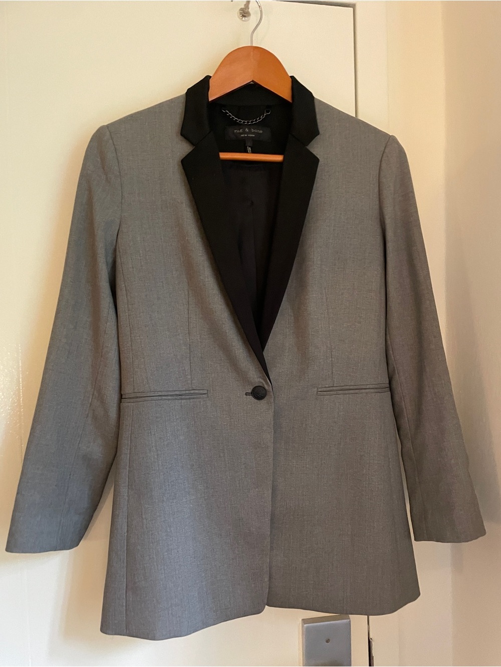 rag & bone Grey wool Blazer with Black satin Trim